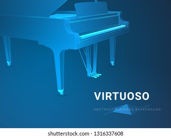 Abstract modern business background vector depicting a virtuoso in shape of an opened grand piano on blue background.