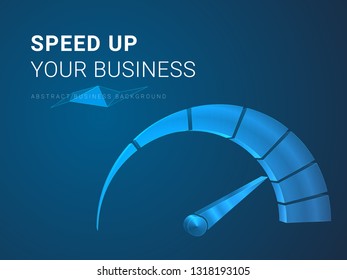 Abstract modern business background vector depicting speeding up a business in shape of a speedometer on blue background.