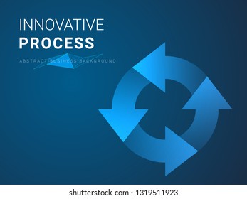 Abstract modern business background vector depicting innovative process in shape of recycle loop symbol on blue background.
