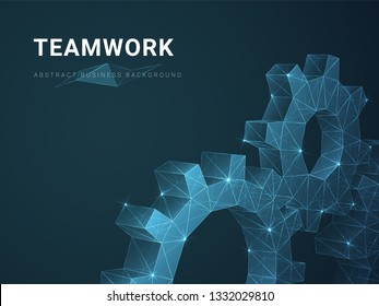 Abstract modern business background vector depicting teamwork with stars and lines in shape of cogwheels on blue background.