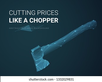Abstract modern business background vector depicting cutting down expenses with stars and lines in shape of an axe on blue background.