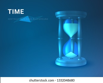 Abstract modern business background vector depicting time in shape of an hourglass on blue background.