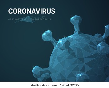 Abstract modern business background vector depicting coronavirus with close up of virus cell on dark blue background