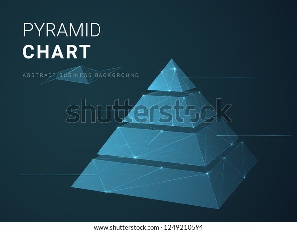 Abstract modern business background vector\
depicting pyramid chart with stars and lines in shape of a divided\
pyramid on blue\
background.