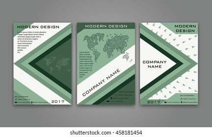 Abstract Modern Business Flyer, Brochure, Poster, Annual Report, Magazine Cover Vector Template in Green Color.  Material Design. Geometric Triangular  Background. Layout in A4 Size