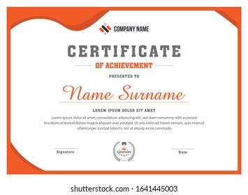 Abstract modern certificate design with orange background