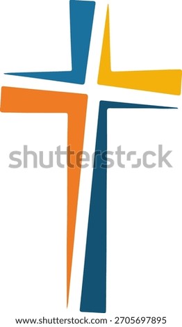 Abstract modern christian cross vector logo, colorful religious faith symbol illustration