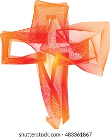 Abstract modern Christianity cross in fire or flame colors, symbol of the Holy Spirit