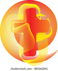 Abstract modern Christianity cross in fire or flame colors, symbol of the Holy Spirit