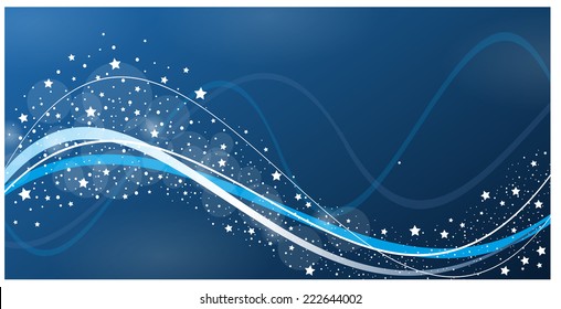 abstract modern christmas vector wave design in blue / christmas card / waves and stars 