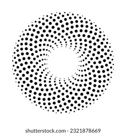 Resumen del vórtice espiral punteado del círculo moderno, elemento de forma de puntos espirales