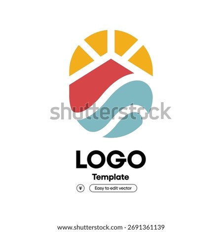 Abstract Modern Circle Shape Mountain and Ocean Logo Design Template