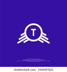 abstract modern circle T logo letter isolated on blue background simple creative design concept.