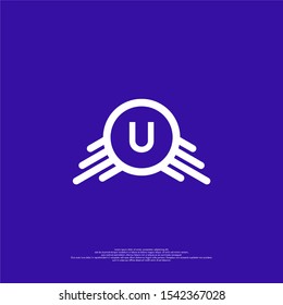 abstract modern circle U logo letter isolated on blue background simple creative design concept.