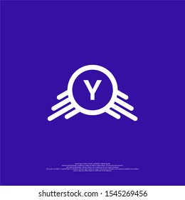 abstract modern circle Y logo letter isolated on blue background simple creative design concept.