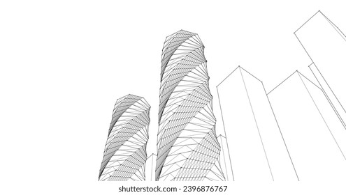 Abstrakte, moderne Stadt 3D-Darstellung