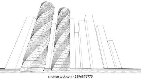 abstract modern city 3d rendering