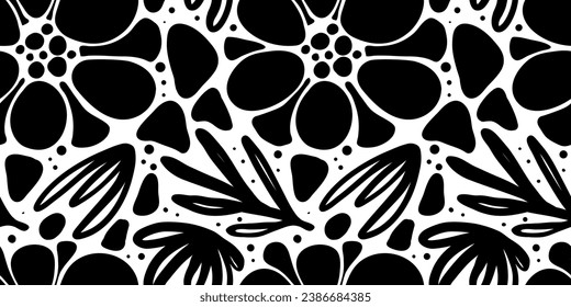 Abstract modern collage floral pattern with hand drawn flowers and lines with textures. Vibrant  shapes boho print. Floral seamless pattern collage vector illustration. Vector seamless pattern. 