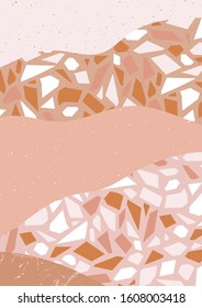 abstract modern collage with terrazzo  pattern A4 paper background in pink and brown. vector illustration. 