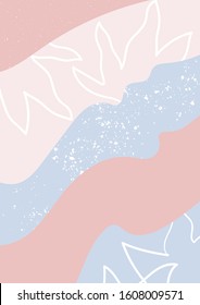 abstract modern collage with textures with tropical leaf outlines and spatters. A4 pattern paper background vector illustration. 