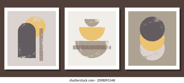 Abstract modern collection of boho style poster templates. Minimal and natural compositions for art printing, postcards, covers.
