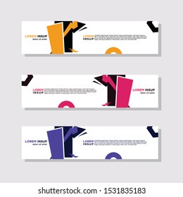 abstract modern collection of web banner template. Abstract geometric web design banner template isolated on dark grey background