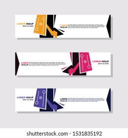 abstract modern collection of web banner template. Abstract geometric web design banner template isolated on dark grey background