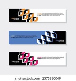 colección abstracta moderna de plantillas de banner web. Resumen de la plantilla de banner de diseño web geométrico aislado en fondo gris oscuro