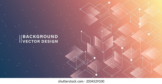 Abstract modern color gradient background. Trendy simple square shapes element with dots lines connection. Network technology connection communication concept. Vector illustration