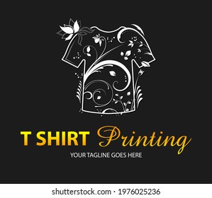 Abstract modern colored vector logo template of t-shirt printing. For typography, print, corporate identity, workshop, branding, factory, serigraphy, isolated on black background.