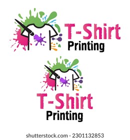 Abstract modern colored vector logo template of t-shirt printing. For typography, print, corporate identity, workshop, branding, factory, serigraphy, isolated on white  background.
