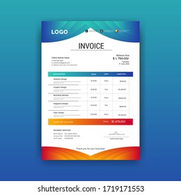 Abstract Modern Colorful Business Invoice Template. Quotation Invoice Layout Template Paper Sheet Include Of Accounting, Price, Tax And Quantity. Vector Illustration Of Finance Document