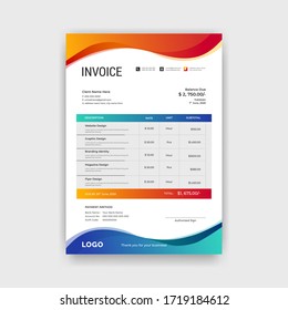 Abstract Modern Colorful Business Invoice Template. Quotation Invoice Layout Template Paper Sheet Include Of Accounting, Price, Tax And Quantity.