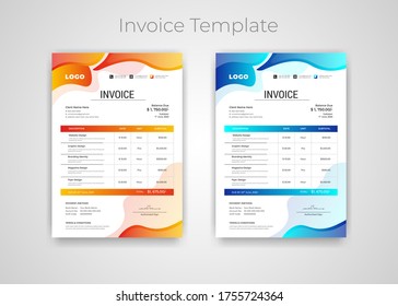 Abstract Modern Colorful Business Invoice Template. Quotation Invoice Layout Template Paper Sheet Include Accounting, Price, Tax, And Quantity. With Color Variation Vector Illustration Of Finance.