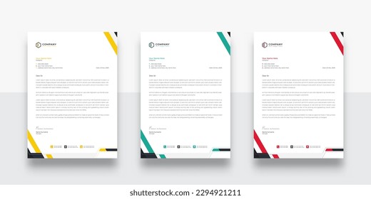 Abstract modern colorful business letterhead design template. With color variation creative letterhead Template. modern letterhead design template for your project. Business letterhead design.