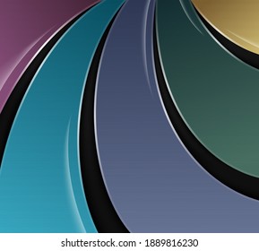 Abstract modern colorful curves element on black background. Vector illustration with horizontal layout. transparency stripped line pattern.