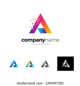 Abstract modern colorful gradient pixel letter A logo design template with four optional color combinations