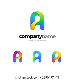 Abstract modern colorful gradient stroke letter A logo design template with three optional color combinations