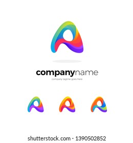 Abstract modern colorful gradient stroke letter A logo design template with three optional color combinations