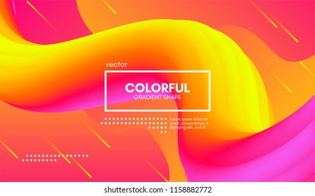 Abstract Modern Colorful Liquid Shape. 3d Graphic Fluid Background. Trendy Vibrant Gradient for Banner, Poster, Brochure. Modern Vector Illustration. Bright Wave Template with Futuristic Flow Elements