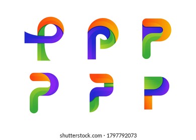 abstract modern colorful p letter logo design vector concept. creative business ui p letter logo concept. p logo design set.
