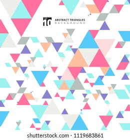 Abstract modern colorful triangles pattern elements on white background with copy space. Vector graphic illustration