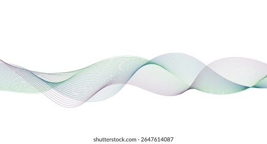 Abstract modern colorful wavy stylized blend liens and technology lines on white background. Blending gradient colors. Digital frequency track equalizer. Vector illustration.