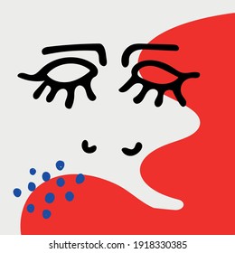 Abstract modern contamporary face portrait. Hand drawn vector illustration in modern minimal style. Continuous line art.