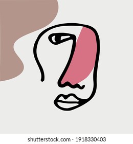 Abstract modern contamporary face portrait. Hand drawn vector illustration in modern minimal style. Continuous line art.