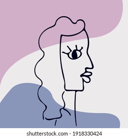 Abstract modern contamporary face portrait. Hand drawn vector illustration in modern minimal style. Continuous line art.