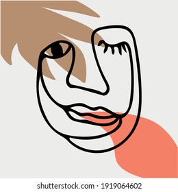 Abstract modern contamporary face portrait. Hand drawn vector illustration in modern minimal style. Continuous line art.