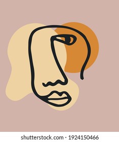 Abstract modern contamporary face portrait. Hand drawn vector illustration in modern minimal style. Continuous line art.