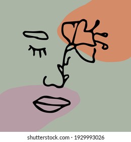 Abstract modern contamporary face portrait. Hand drawn vector illustration in modern minimal style. Continuous line art.