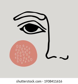 Abstract modern contamporary face portrait. Hand drawn vector illustration in modern minimal style. Continuous line art.